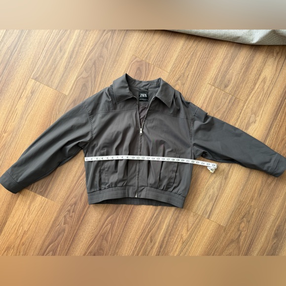 ZARA Womens Gray S/XS Bomber Jacket Charcoal Pleated Zip-Up Collared Water Repel - Picture 9 of 13